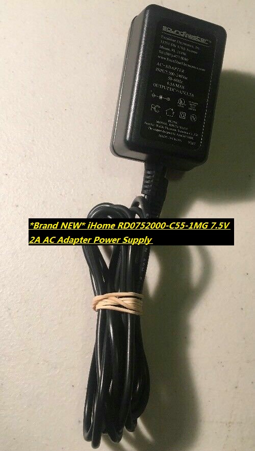 *Brand NEW* iHome RD0752000-C55-1MG 7.5V 2A AC Adapter Power Supply - Click Image to Close